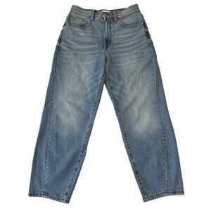 Evereve Ever Seamed Barrel Jean Womens Size 27 Medium Blue Stretch High Waisted